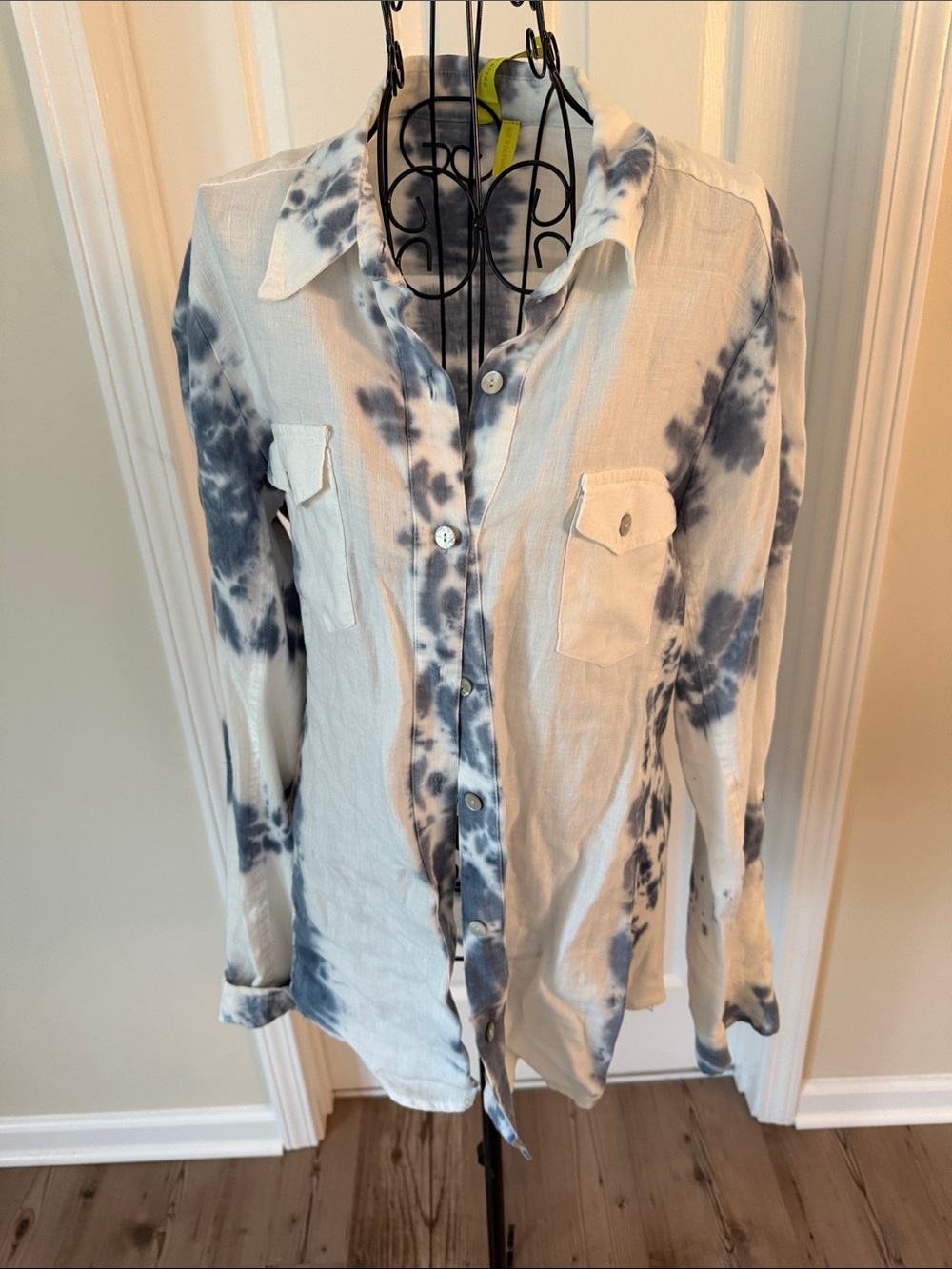 Green Dragon White and Blue Tie-Dye Button Down Shirt